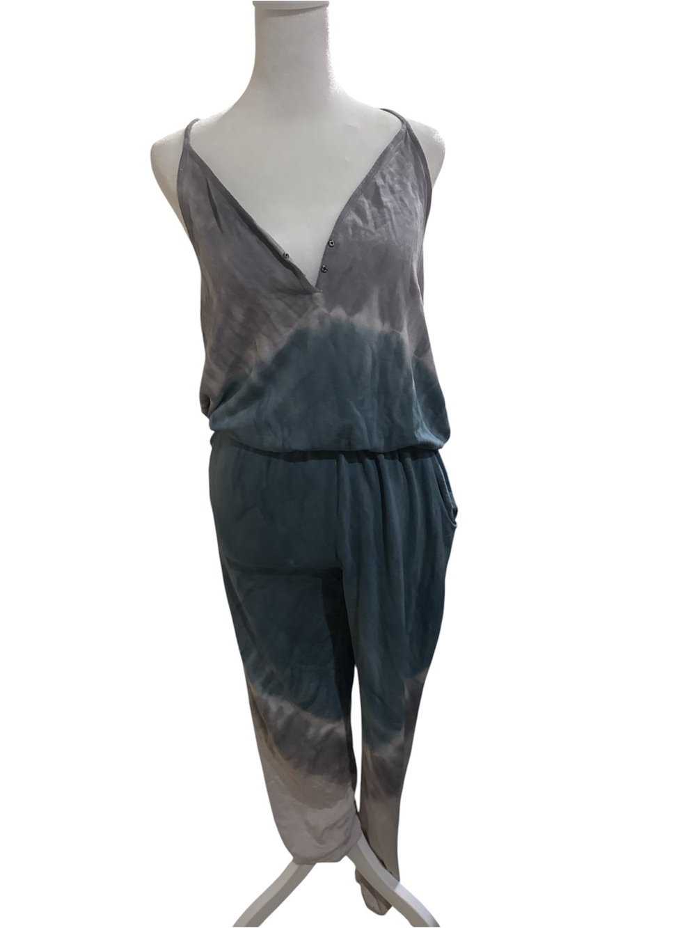 Young Fabulous & Broke Gray and Teal Tie-Dye Sleeveless Jumpsuit